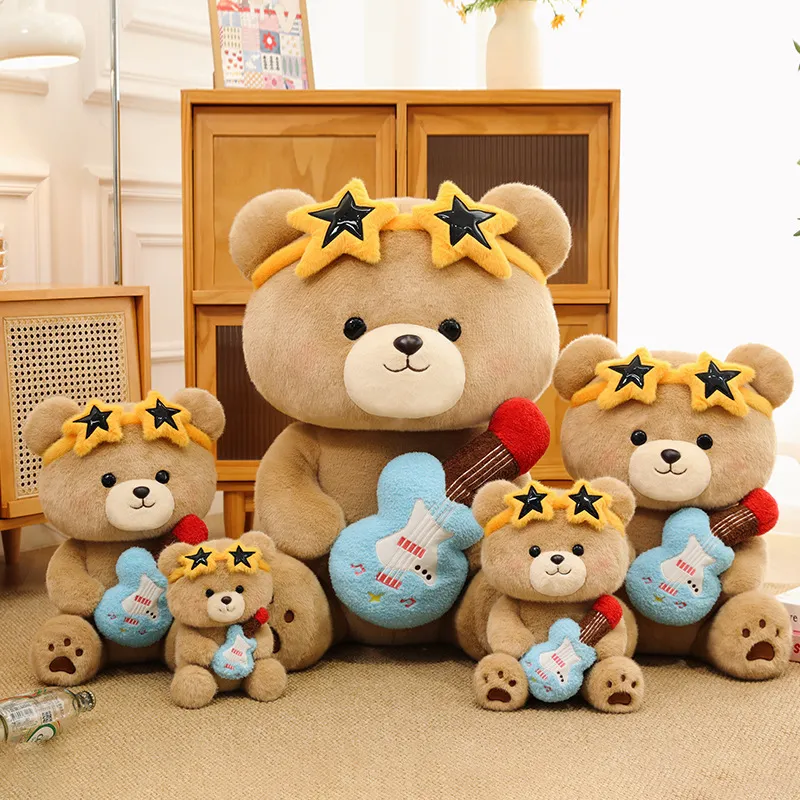 Rock & Roll Guitar Bear Plush Toy – Cute Stuffed Animal Doll for Girls, Soft Huggable Birthday Gift & Comforting Buddy for Kids
